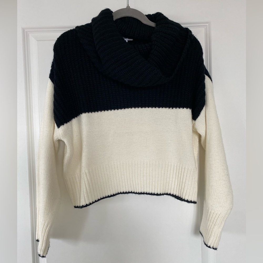 Topshop Black and Cream Color Block Cowl Neck Sweater